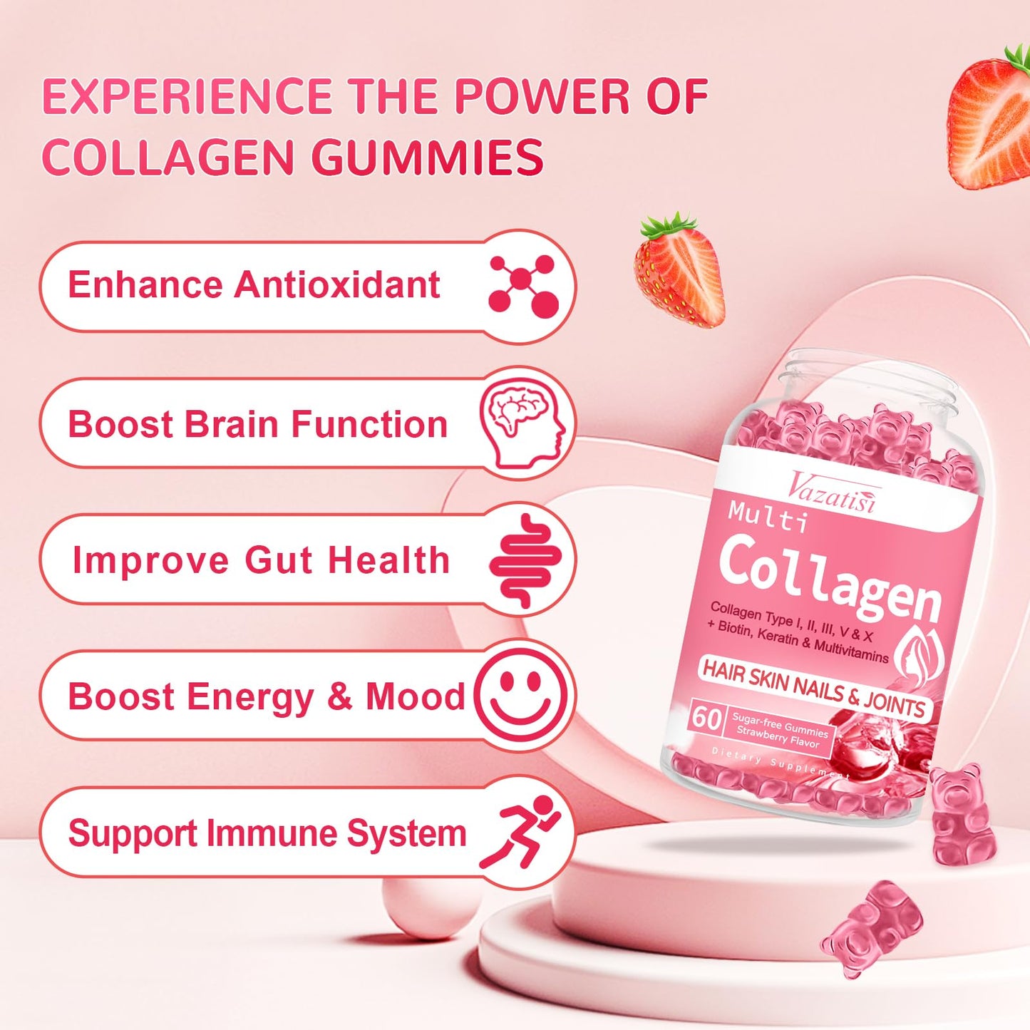 2 Pack Sugar Free Collagen Gummies for Women Men, Vegan Collagen 2500mg with Biotin