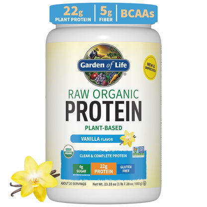 Organic Vegan Vanilla Protein Powder - Garden of Life – 22g Complete Plant Based Raw 