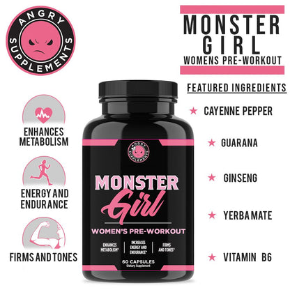 Angry Supplements Monster Girl, Women’s Pre-Workout + Recovery, Apple Cider Vinegar