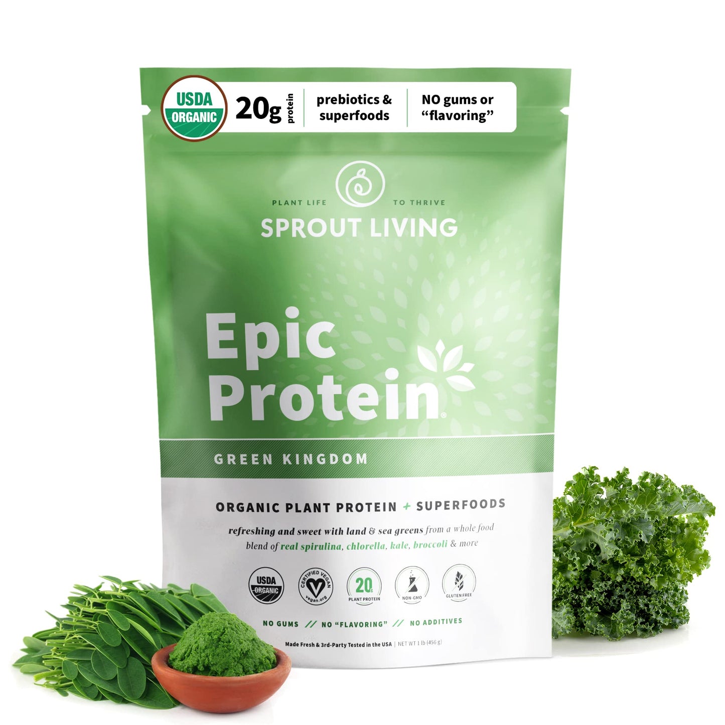 Sprout Living Epic Protein, Plant Based Protein & Superfoods Powder, Green Kingdom 