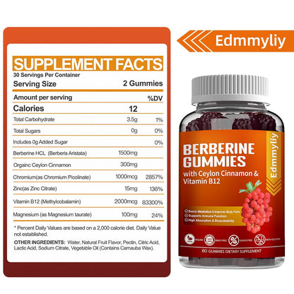 Berberine Gummies 1600mg with Ceylon Cinnamon Sugar Free High Potency Berberine