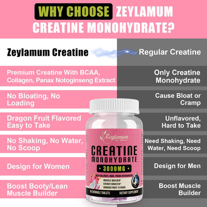 Creatine Monohydrate for Women, Creatine Supplement 3000mg, with Hydrolyzed