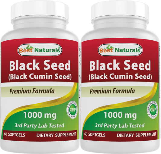 Best Naturals 2 Packs Black Seed Oil Capsules 1000 mg (Non-GMO) Nigella Sativa