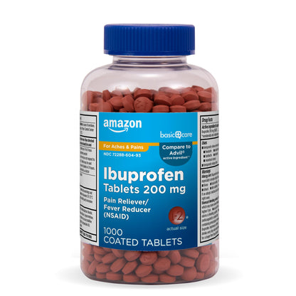 Amazon Basic Care Ibuprofen Tablets, Fever Reducer and Pain Relief from Body Aches