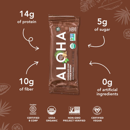 ALOHA Organic Plant Based Protein Bars - Chocolate Chip Cookie Dough - 12 Count, 1.9oz