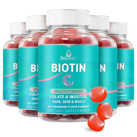 BeLive Biotin Gummies - Skin, Nails & Hair Vitamins with A, C, D, E, B12, Zinc, Folate & Inositol