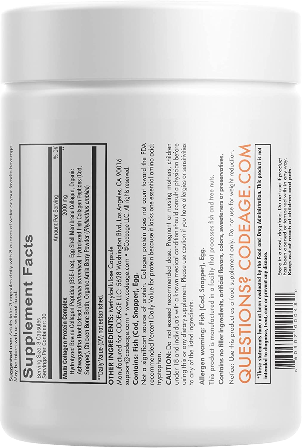 Codeage Multi Collagen Protein Capsules, Type I, II, III, V, X, Grass Fed & Hydrolyzed Collagen Pills Supplement