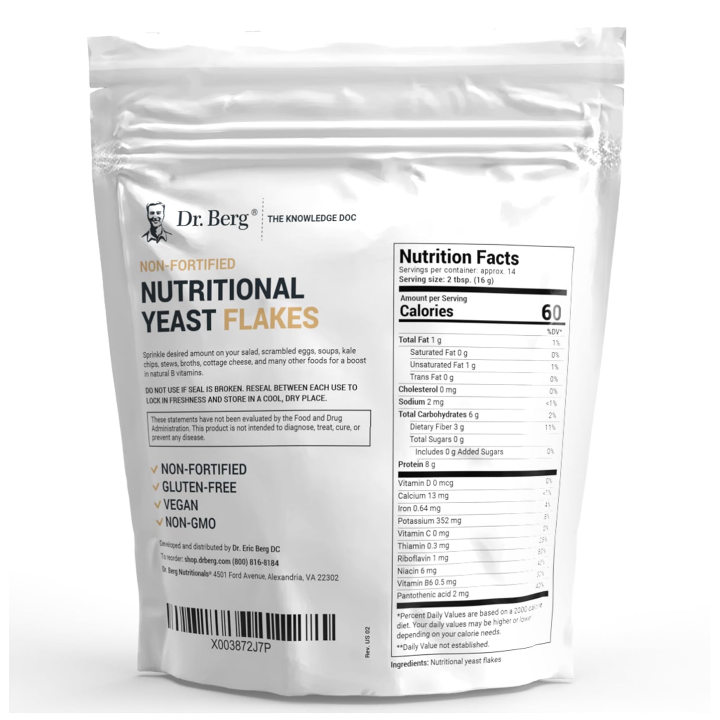 Dr. Berg Premium Nutritional Yeast Flakes - Delicious Non-Fortified Nutritional Yeast