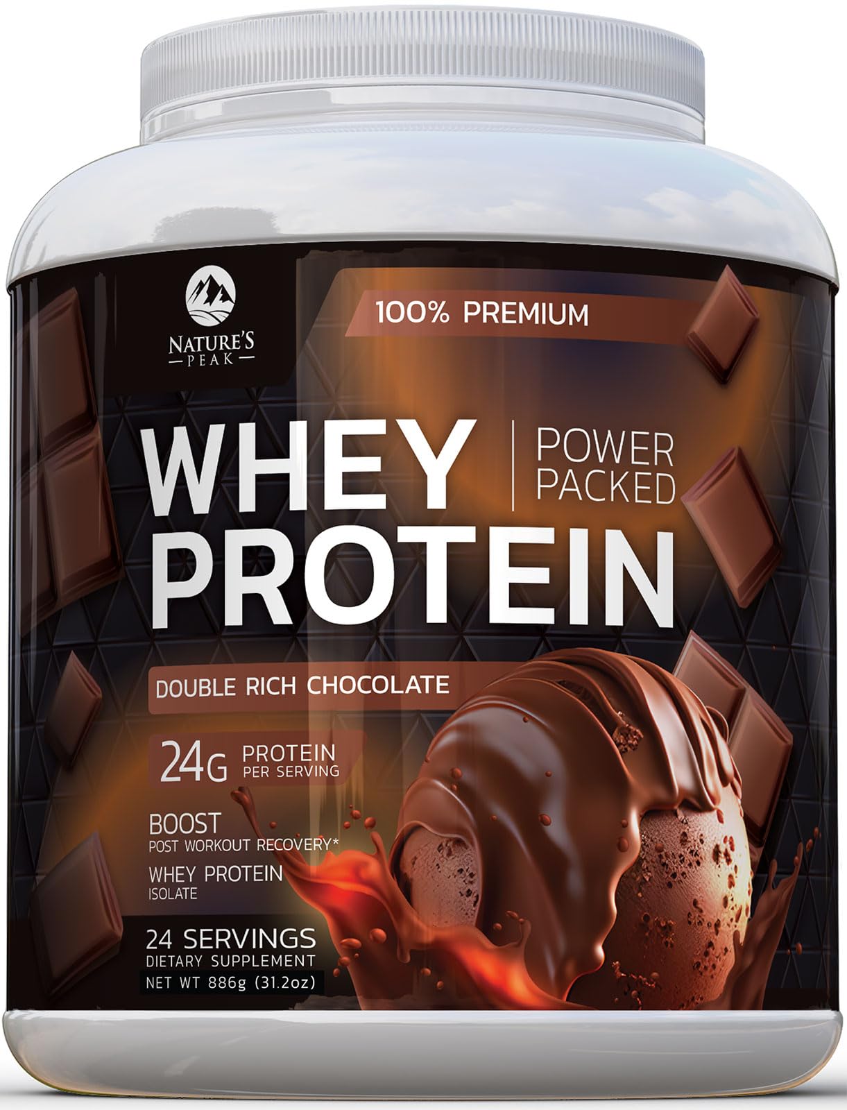 Nature's Premium 100% Whey Protein Powder, 24g of Protein, Double Rich Chocolate