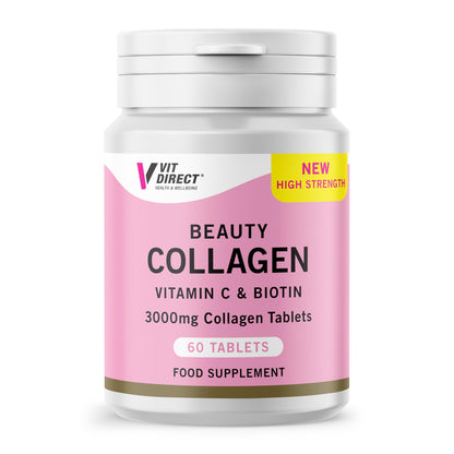 Vit Direct - Beauty Collagen Tablets (Plus Biotin) - 60 Tablets - Two Month Supply 