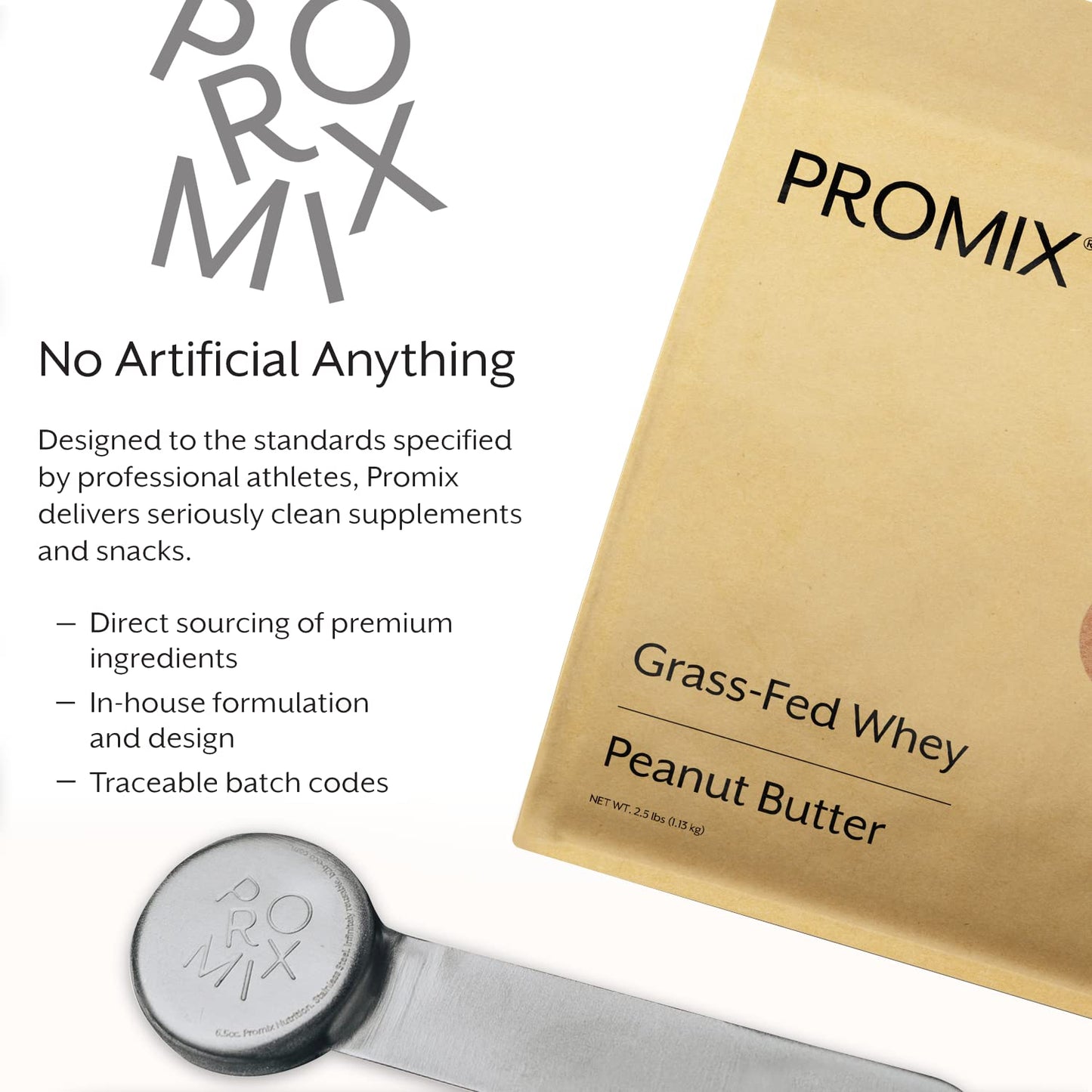 Promix Whey Protein Powder, Peanut Butter - 2.5lb Bulk - Grass-Fed & 100% All Natural