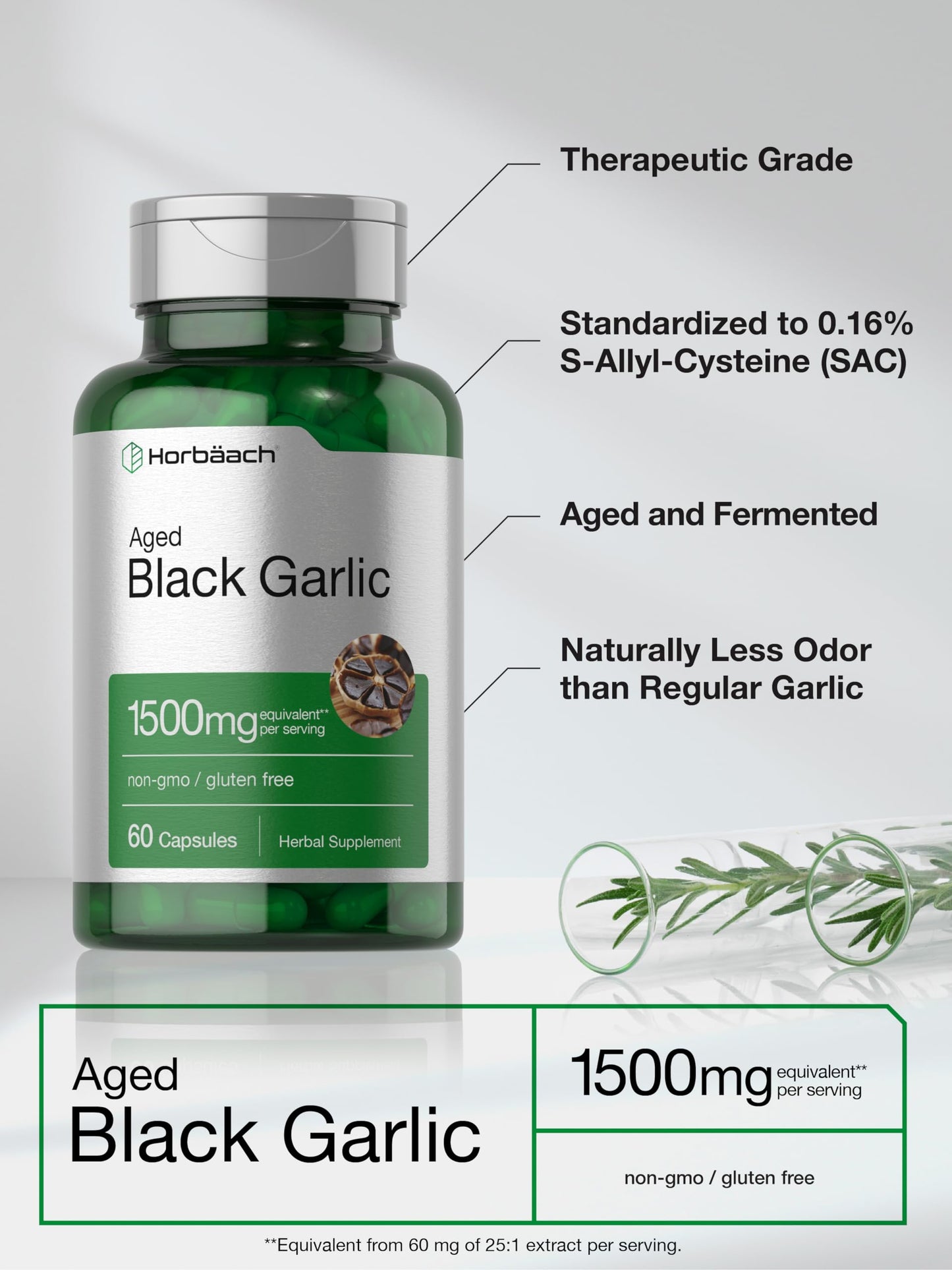 Aged Black Garlic Capsules 1500mg | 60 Count | Fermented Extract Supplement