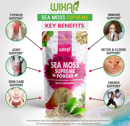 Wixar Wildcrafted Sea Moss Powder – (8 Ounces) – Natural Irish Sea Moss and Bladderwra