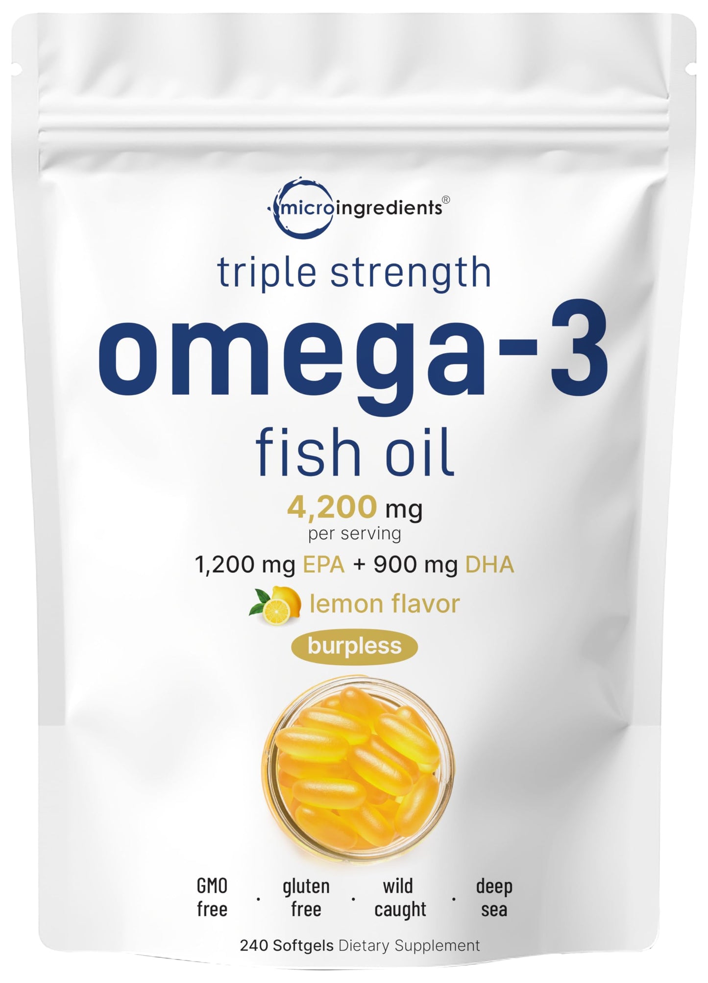 Triple Strength Omega 3 Fish Oil Supplements 4200mg Per Serving, 240 Softgels