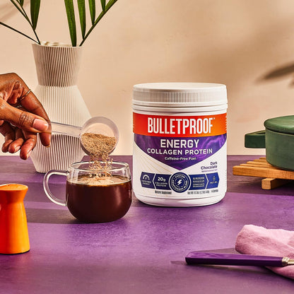 Bulletproof Dark Chocolate Energy Collagen Protein, 19.3 Ounces, Caffeine-Free Fuel