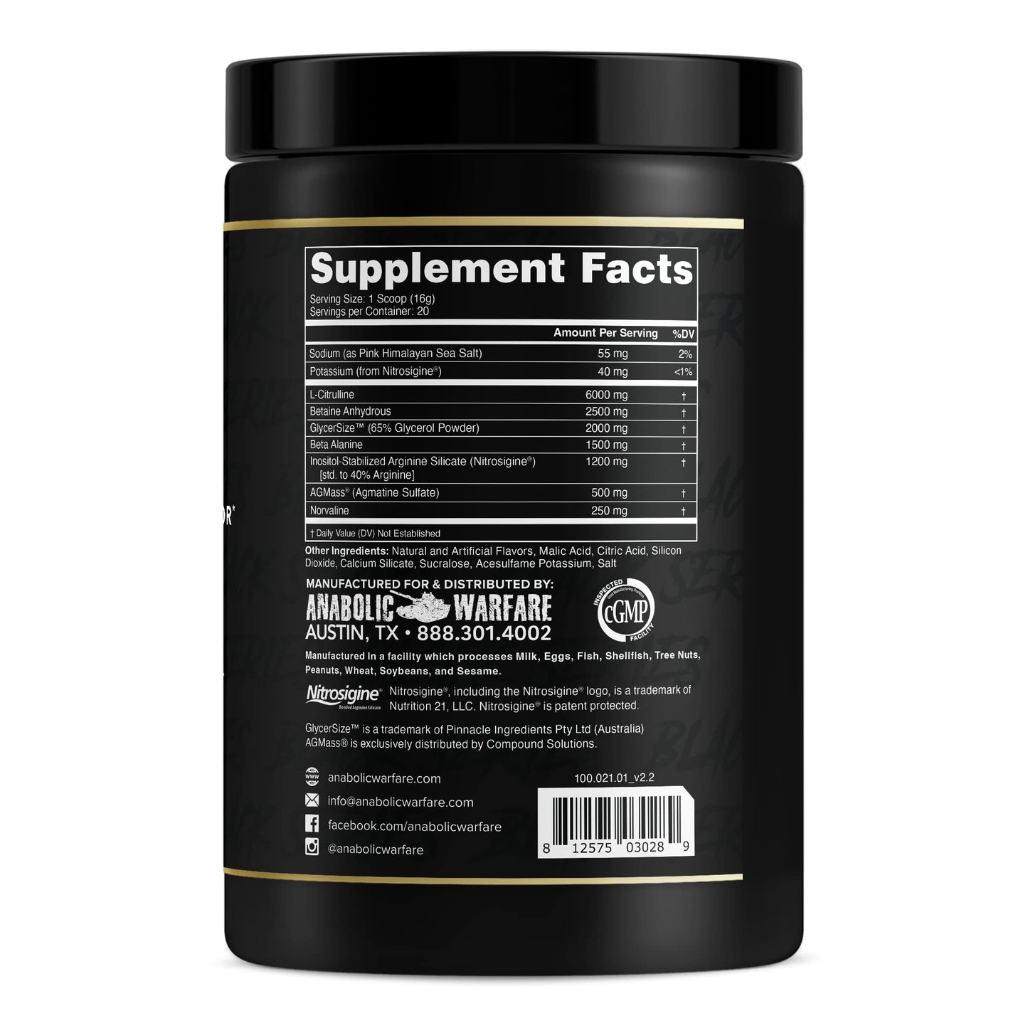 Anabolic Warfare Veiniac Muscle Pump Activator Supplement Stimulant Free Pre-Workout with L-Citrulline, Betaine Anhydrous, & Added AGMass™, Increases Nitric Oxide*, Fruit Punch 20 Servings