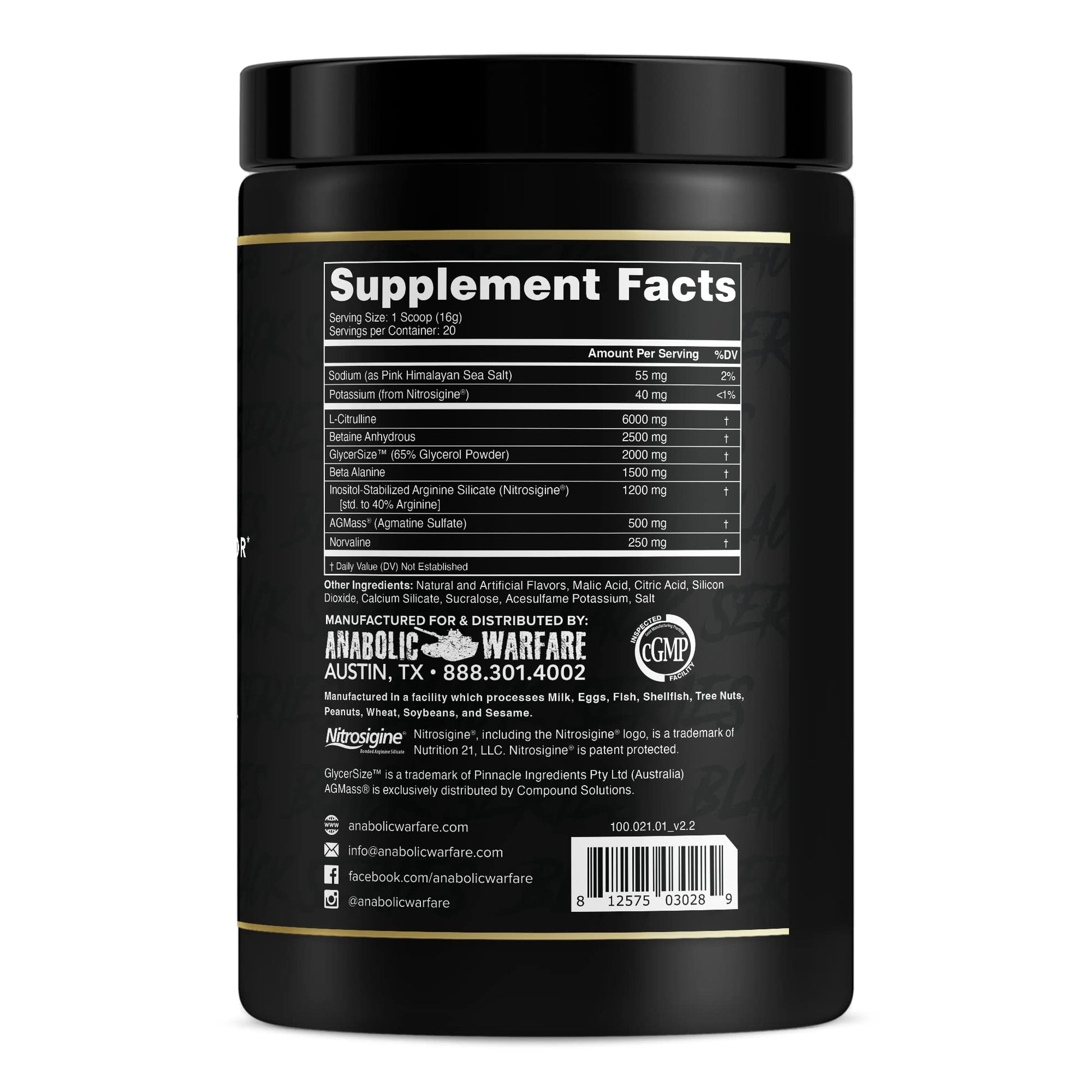 Anabolic Warfare Veiniac Muscle Pump Activator Supplement Stimulant Free Pre-Workout with L-Citrulline, Betaine Anhydrous, & Added AGMass™, Increases Nitric Oxide*, Fruit Punch 20 Servings