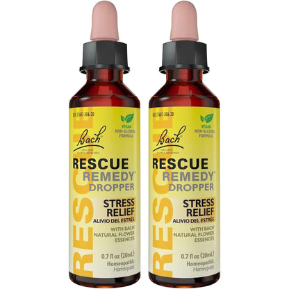 Bach RESCUE Remedy Dropper 20mL Bundle, Non-Alcohol Formula, Natural Stress Relief, Homeopathic