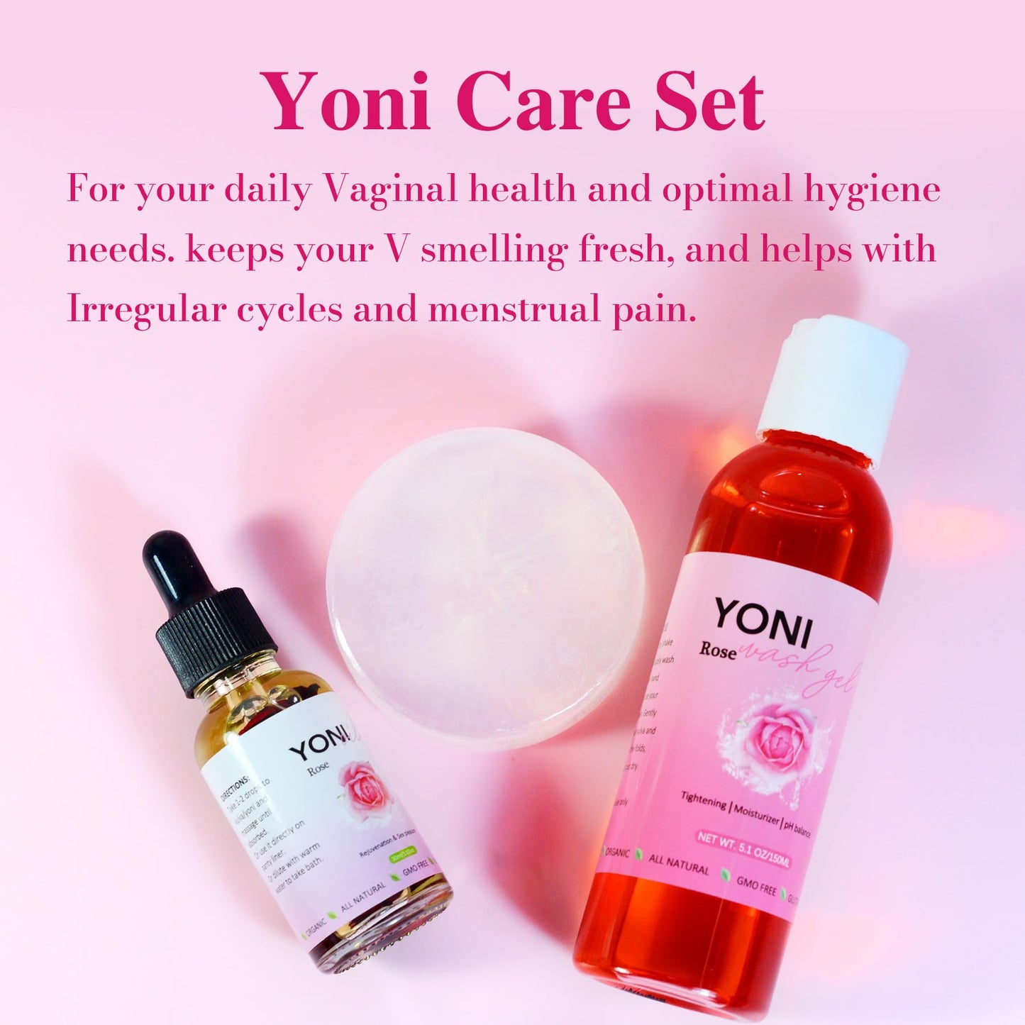 Aromlife Rose Yoni daily Wash Set - Yoni Oil & Yoni Bar & Yoni Feminine Wash, Ph Balance for Women