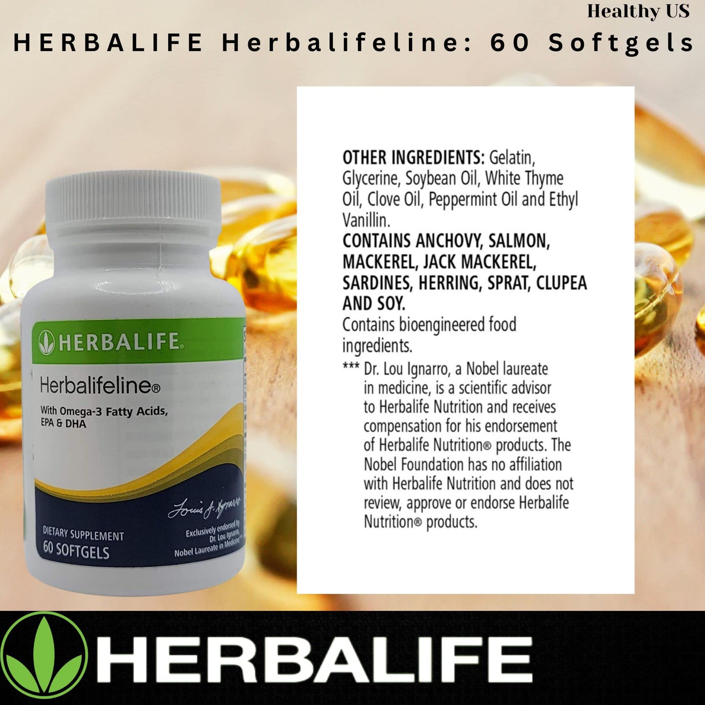 Herbalife Herbalifeline: 60 Softgels with Vitamin E, Marine Lipid Complex, Omega-3 Fatty