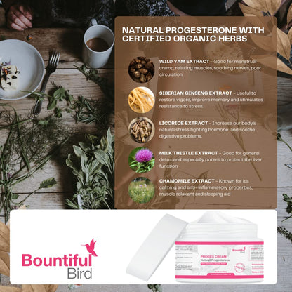 Bountiful Bird Natural Progesterone Cream, with Organic Hormone Balancing Herbs