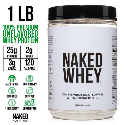 Naked Nutrition Naked Whey 1Lb - Only 1 Ingredient, Grass Fed Whey Protein Powder