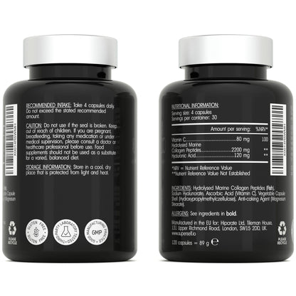 Marine Collagen Capsules 2400mg - with Hyaluronic Acid & Vitamin C - High Strength Collagen Supplements for Women & Men