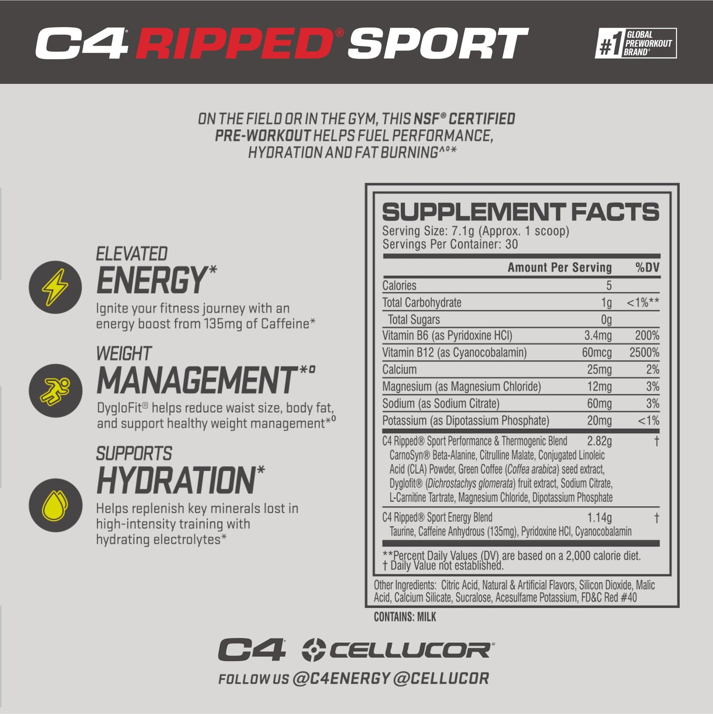 C4 Ripped Sport Pre Workout Powder Fruit Punch - NSF Certified for Sport + Sugar Free