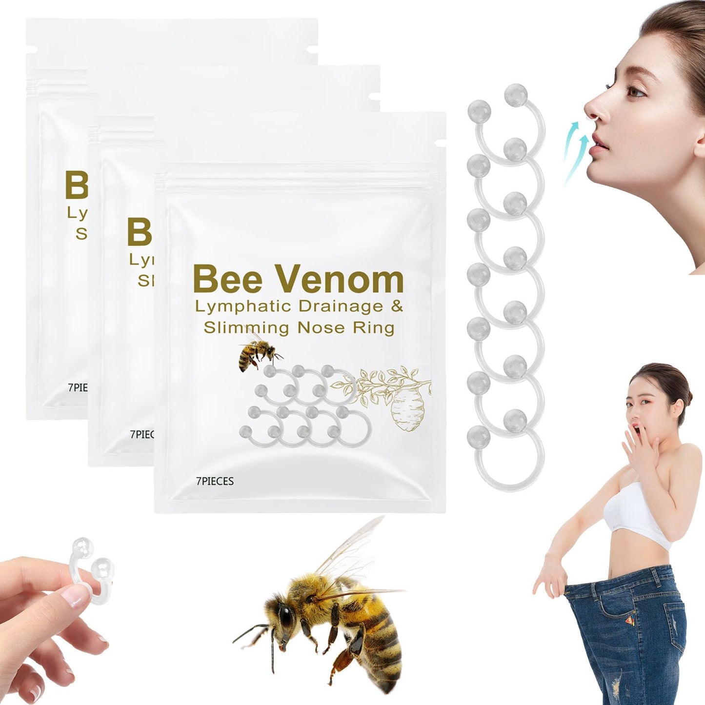 Bee Venom Lymphatic Drainage Nose Ring, Bee Venom Slimming Nose Ring, Bee Venom Lymphatic