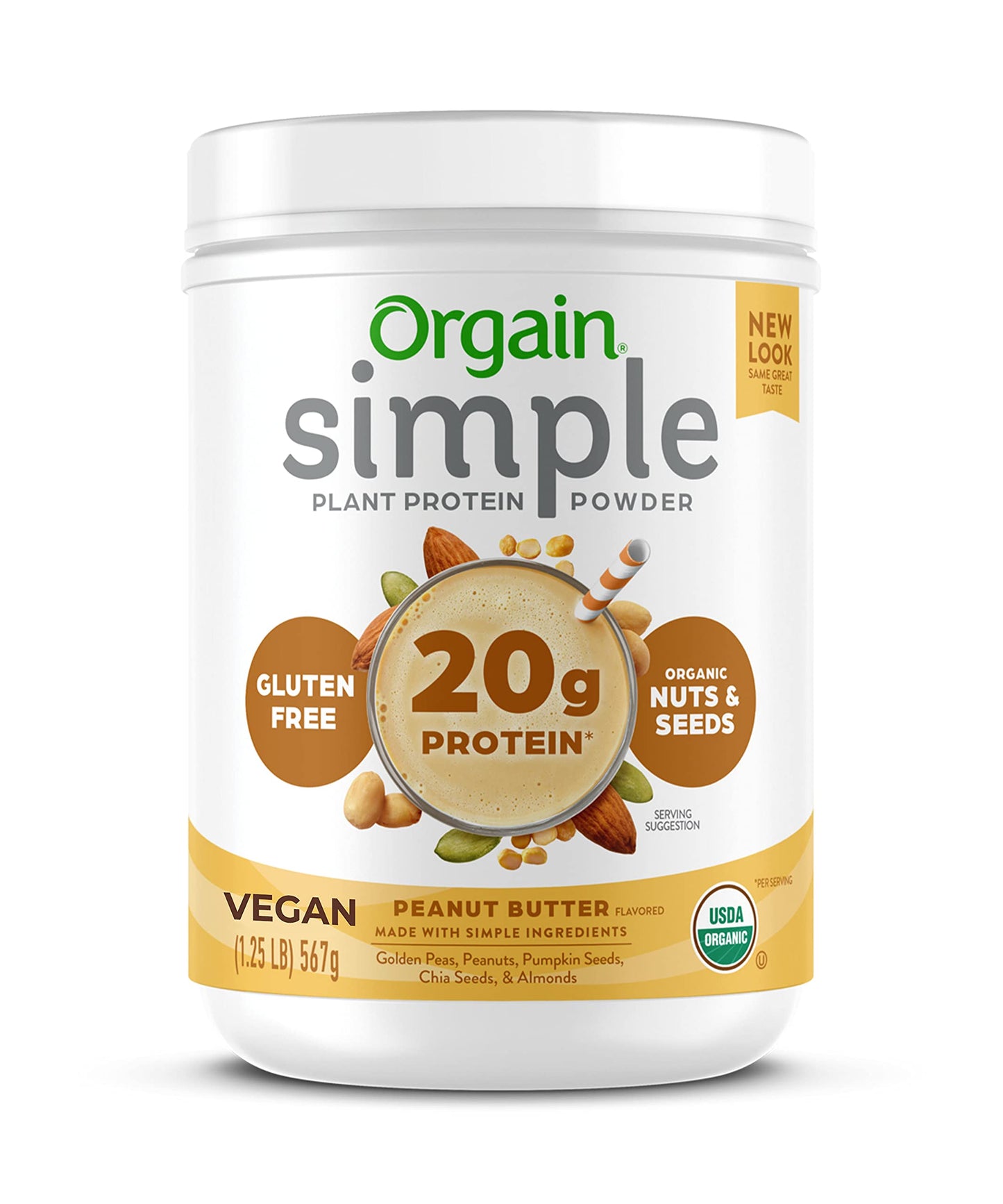 Orgain Organic Simple Vegan Protein Powder, Peanut Butter - 20g Plant Based Protein