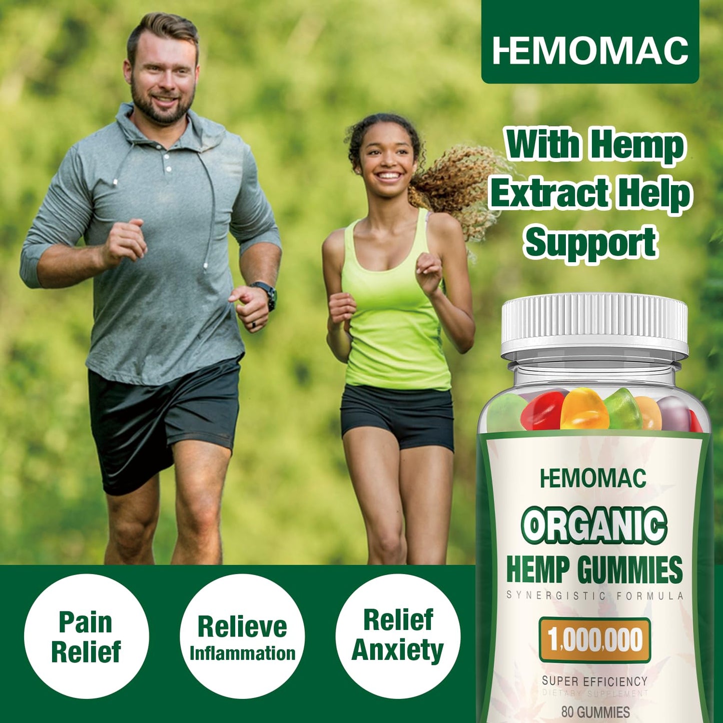 2 Packs Natural Hemp Gummies High Potency Pure Hemp Oil Advanced - Extra Strength