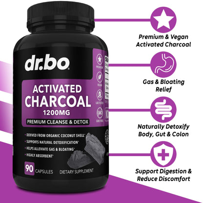 Activated Charcoal Capsules Cleanse Detox - 1200mg Organic Coconut Charcoal Pills