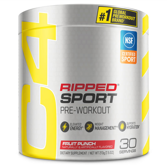 C4 Ripped Sport Pre Workout Powder Fruit Punch - NSF Certified for Sport + Sugar Free 