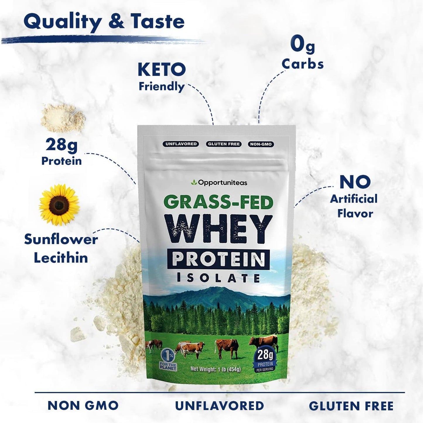 Opportuniteas Grass Fed Whey Protein Isolate Powder - Unflavored Whey Protein Isolate