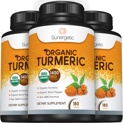 Sunergetic USDA Certified Organic Turmeric Supplement – Includes Organic Turmeric