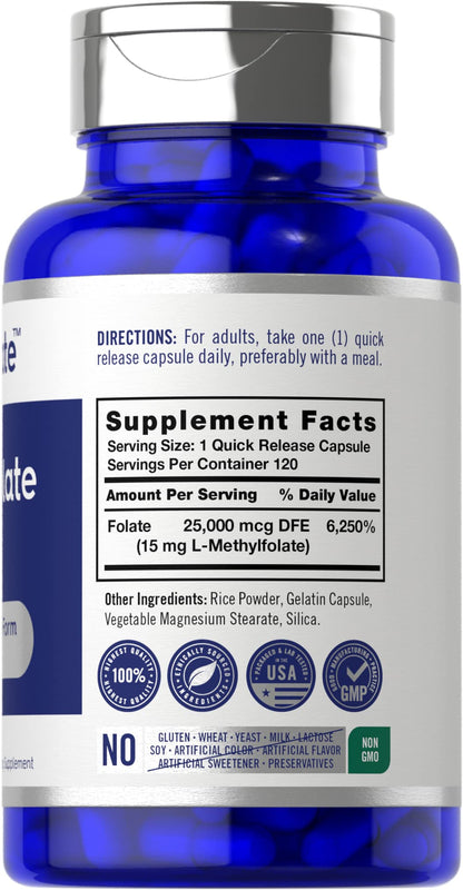 Carlyle L Methylfolate 15mg | 120 Capsules | Value Size | Max Potency | Optimized