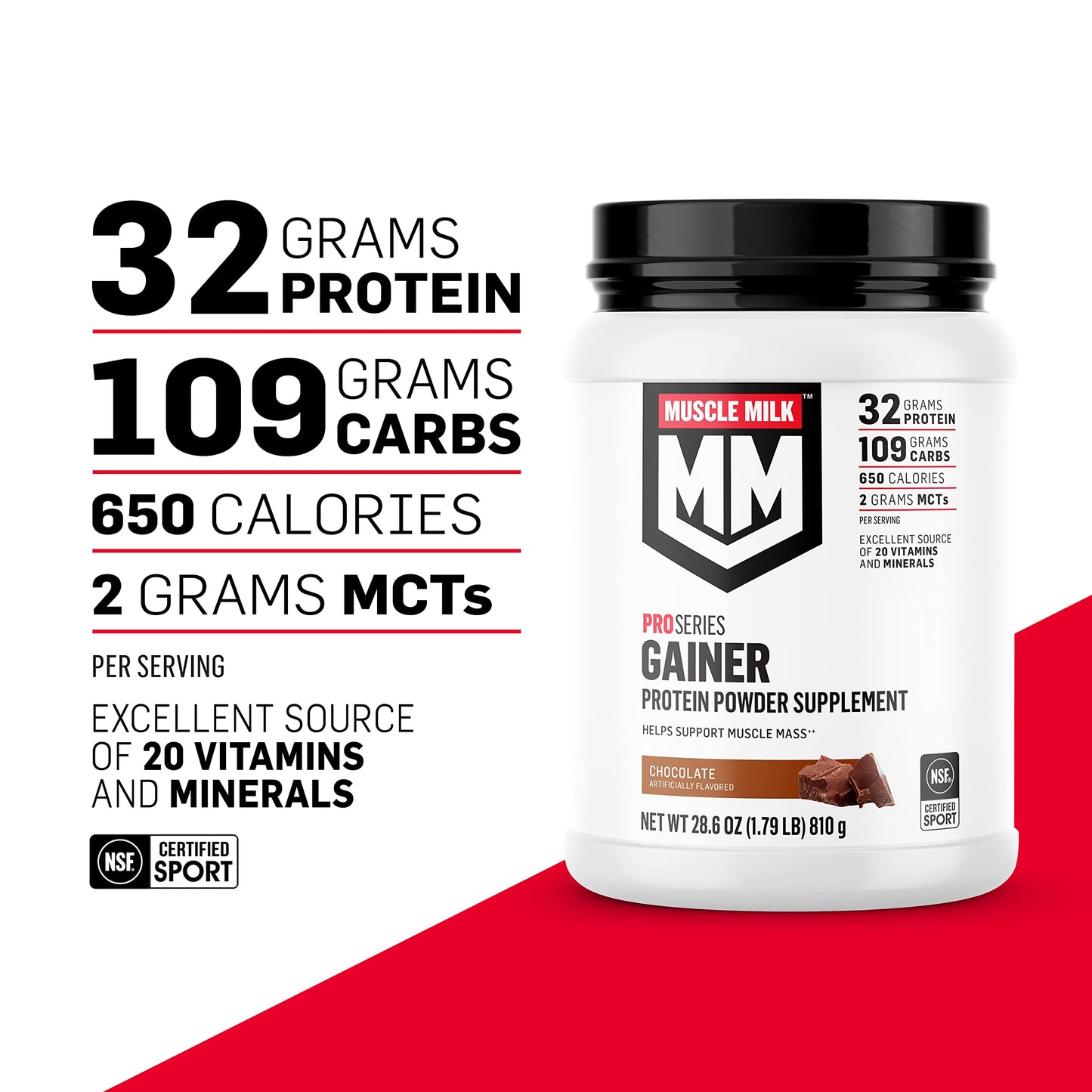 Muscle Milk Gainer Protein Powder, Vanilla Creme, 32g Protein, 5 Pound