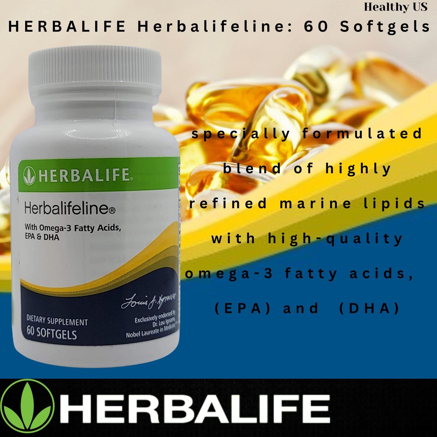 Herbalife Herbalifeline: 60 Softgels with Vitamin E, Marine Lipid Complex, Omega-3 Fatty