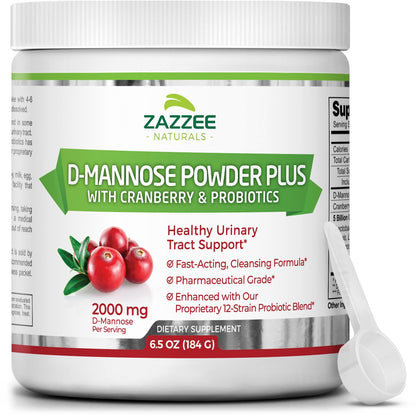 Zazzee D-Mannose Powder Plus, 2000 mg, 67 Servings, Potent & Fast-Acting