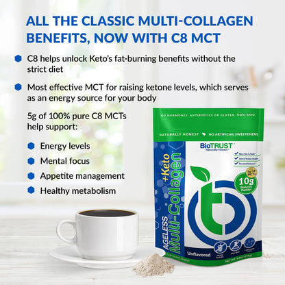 BioTrust Multi-Collagen Protein Powder + Keto MCT Oil – 5 Collagen Types Plus 100%