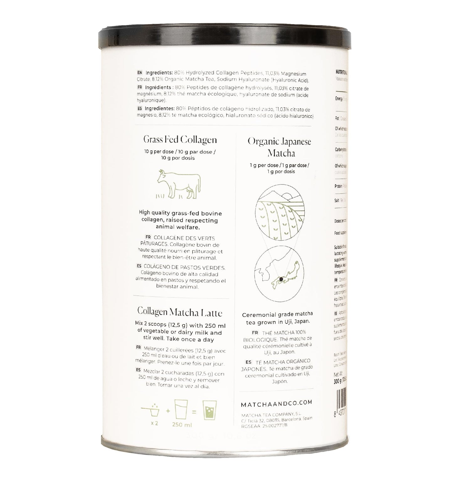 Collagen with Magnesium, Matcha Tea and Hyaluronic Acid. Joints, skin and nails