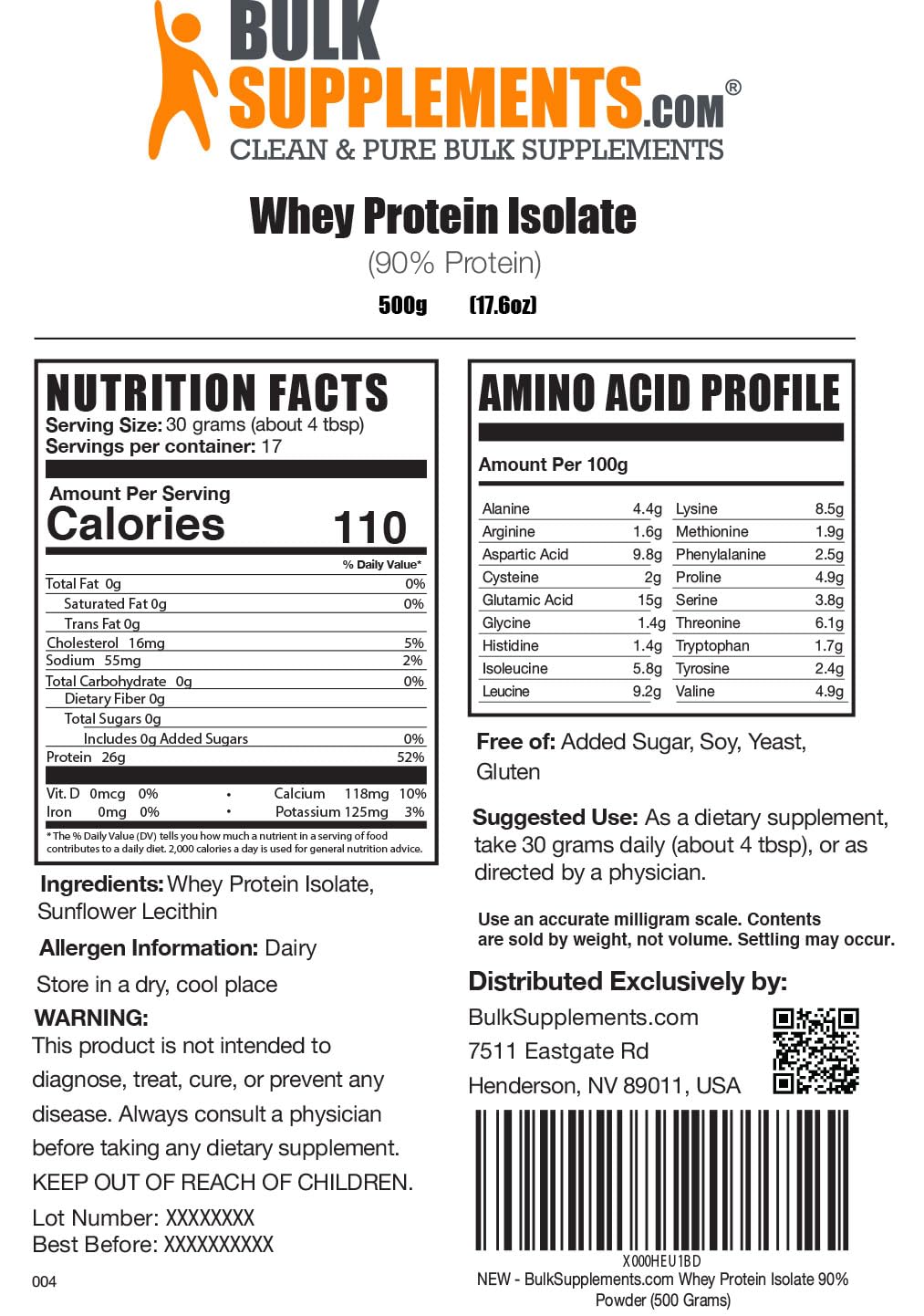 BULKSUPPLEMENTS.COM Whey Protein Isolate Powder - Unflavored Protein Powder