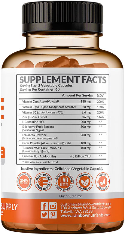 10 in 1 Immune Support Supplement (No Fillers) | Vitamin C, Zinc, Elderberry, Echinacea