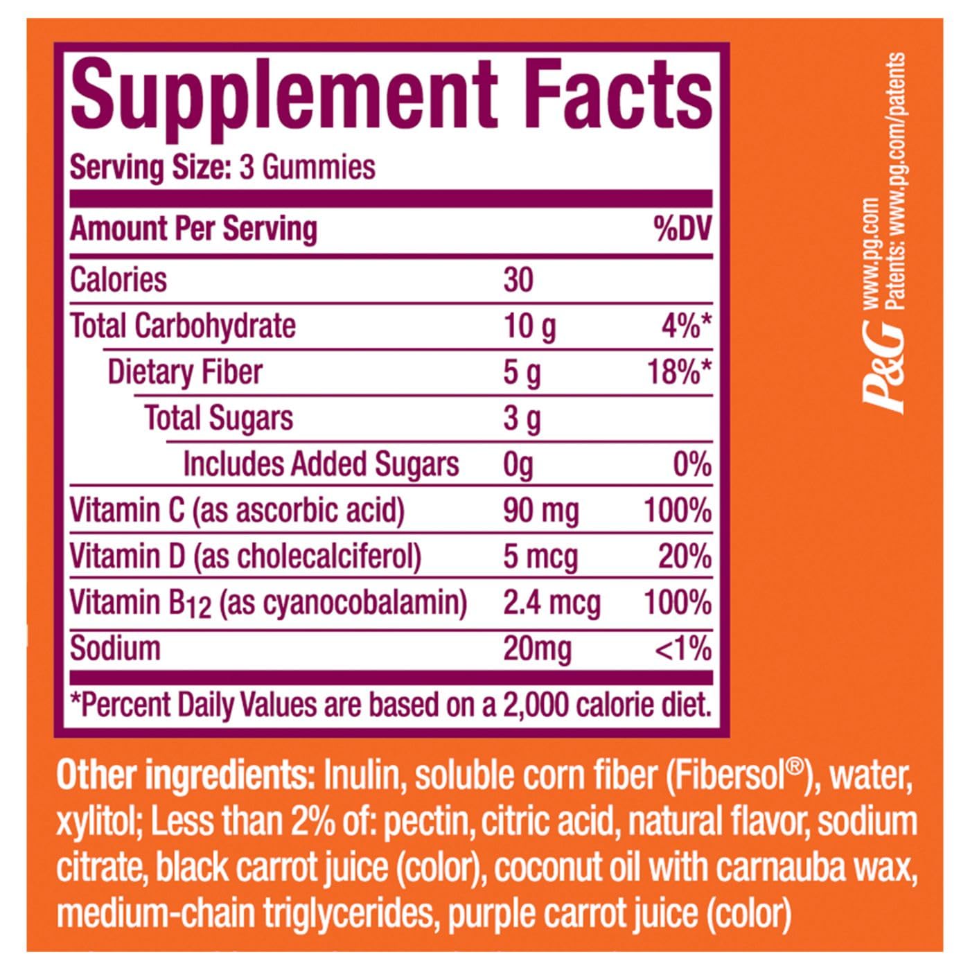 Metamucil Fiber Supplement Gummies Plus Vitamins C, D, & B12, No Sugar