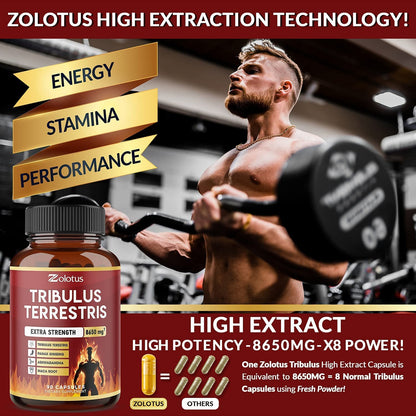 Zolotus Tribulus Terrestris, 8650mg Per Capsule, High Potency with Ashwagndha