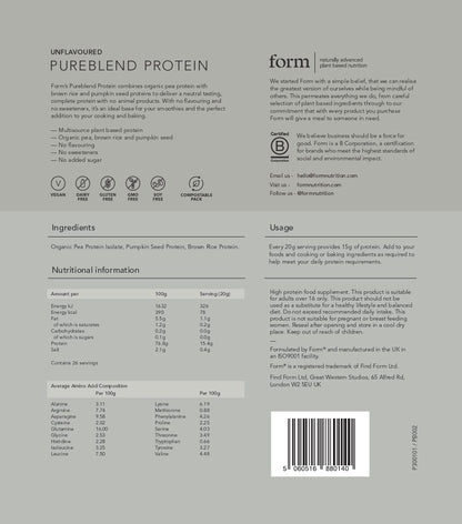 Form Pureblend Protein - Unflavoured and Unsweetened Vegan Protein Powder