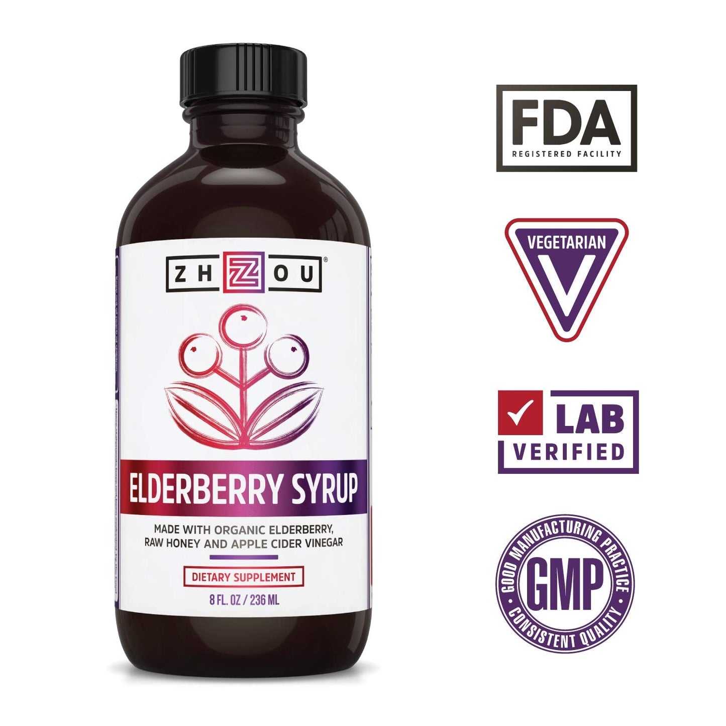 Zhou Nutrition Elderberry Syrup, Immune System Booster with Organic Elderberry Syrup