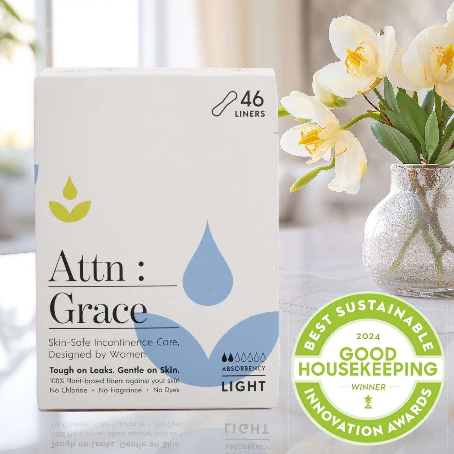 Attn: Grace Panty Liners for Women - 46 Liners – for Light Urinary Incontinence, Bladder Leakage