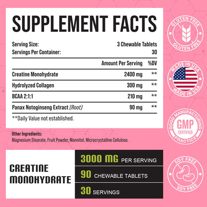 Creatine Monohydrate for Women, Creatine Supplement 3000mg, with Hydrolyzed