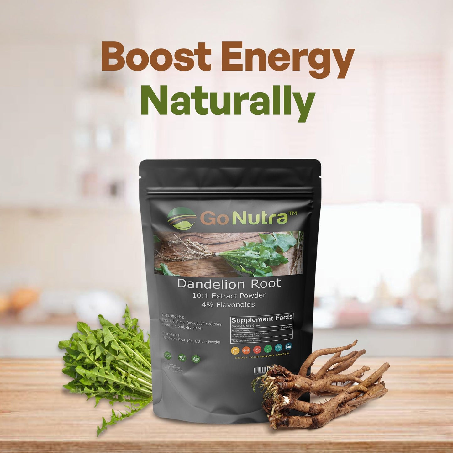 Go Nutra - Dandelion Root Powder, Potent 10:1 Dandelion Root Extract with 4% Flavonoids